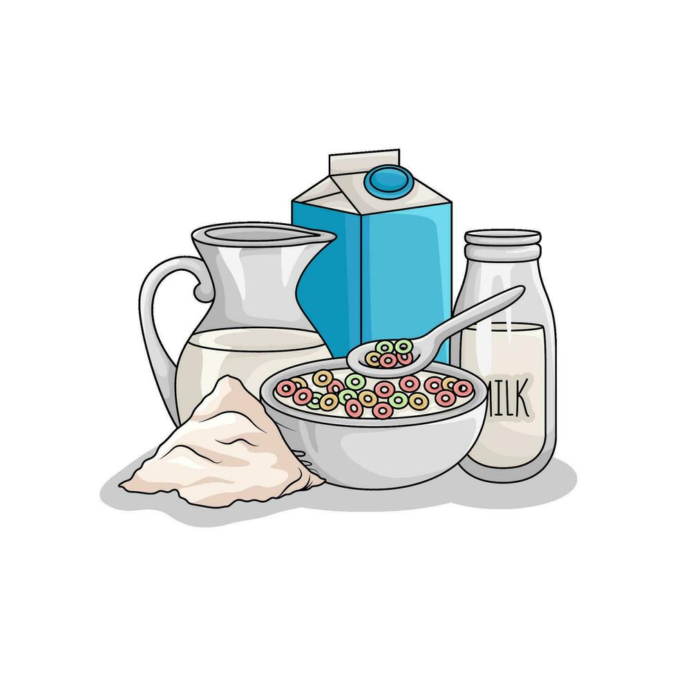 cereal in  bowl with milk illustration vector