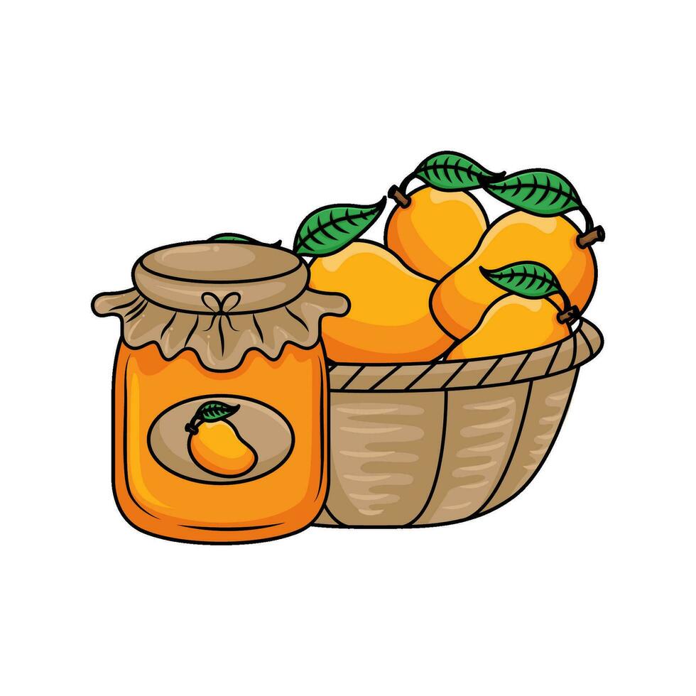 jam mango with mango fruit in basket illustration vector