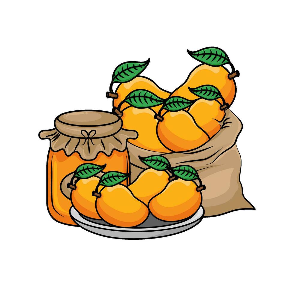 jam mango with mango fruit illustration vector