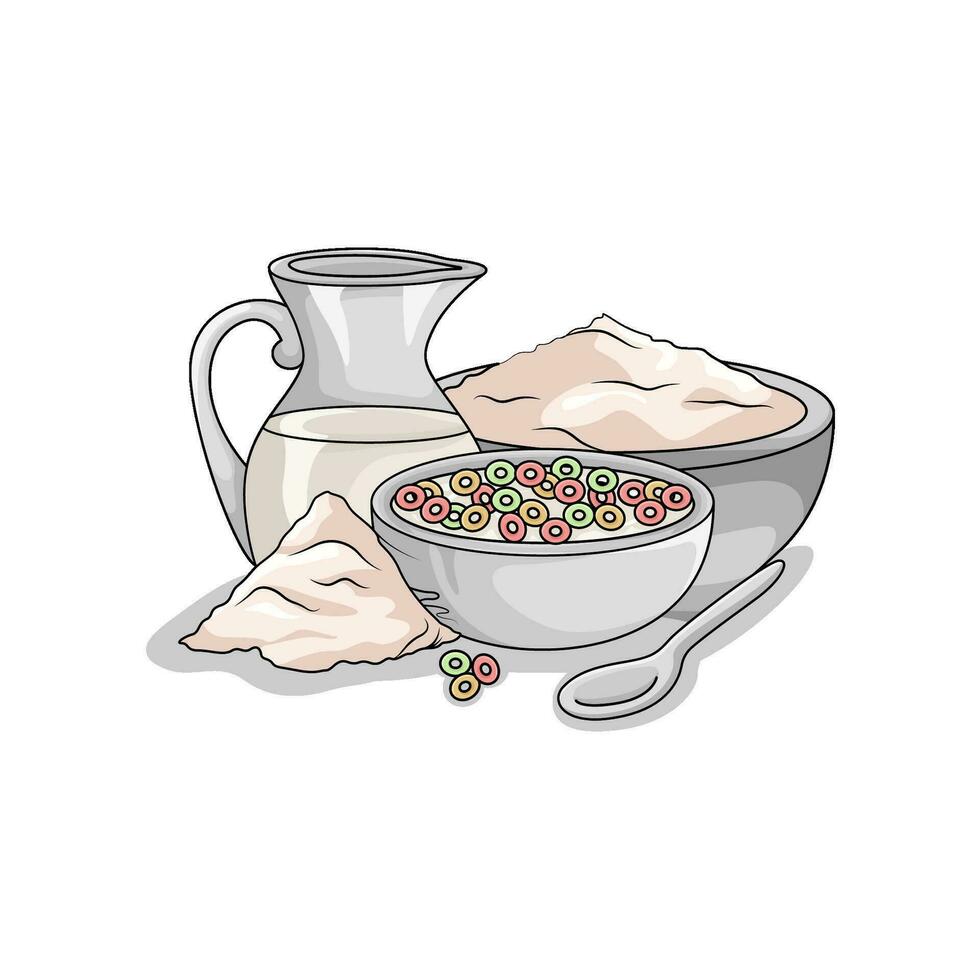 cereal en cuenco con Leche ilustración vector