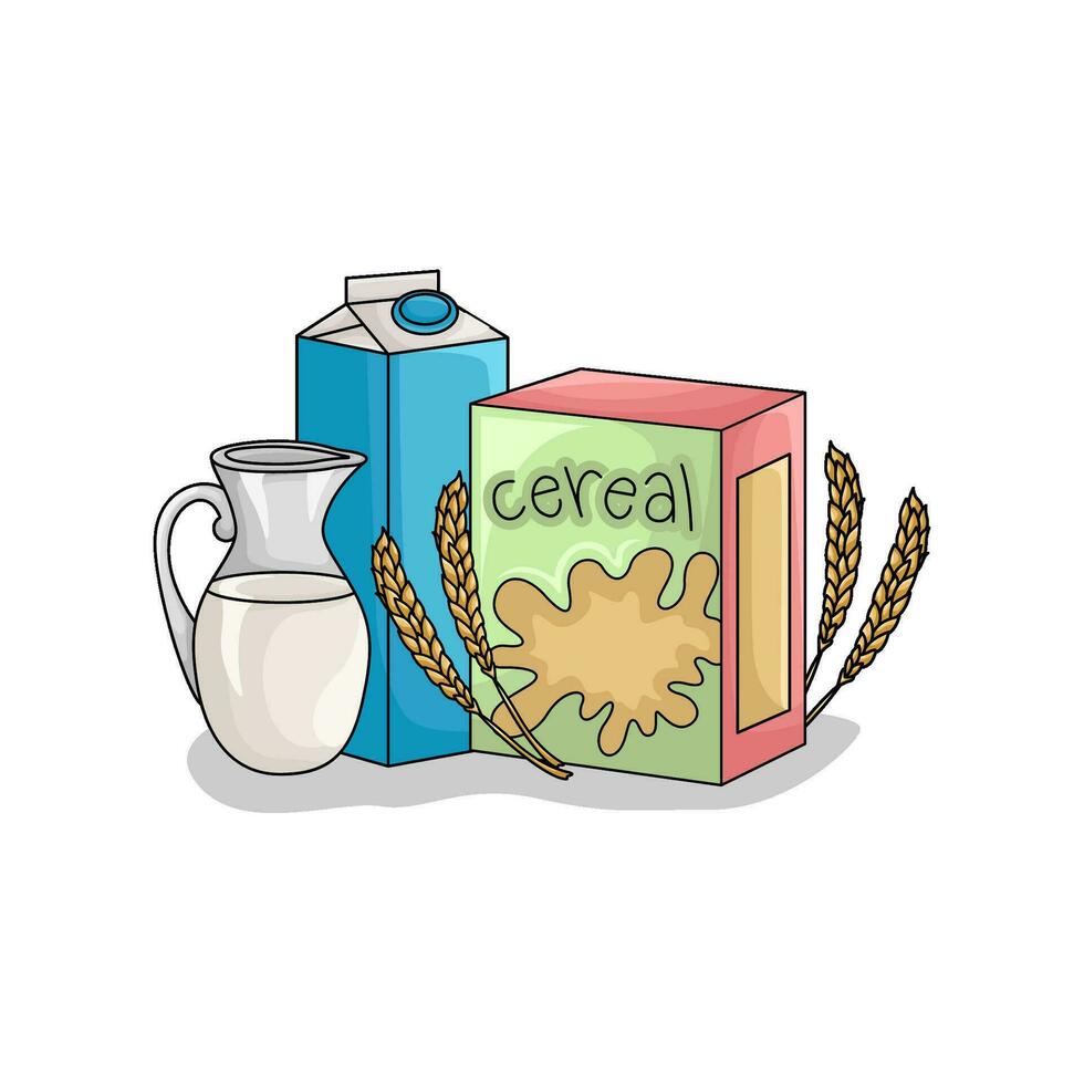 cereal box, wheat with milk illustration vector