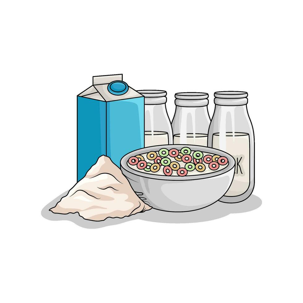 cereal in  bowl with milk illustration vector