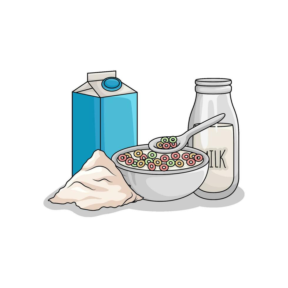 cereal in bowl with milk illustration vector