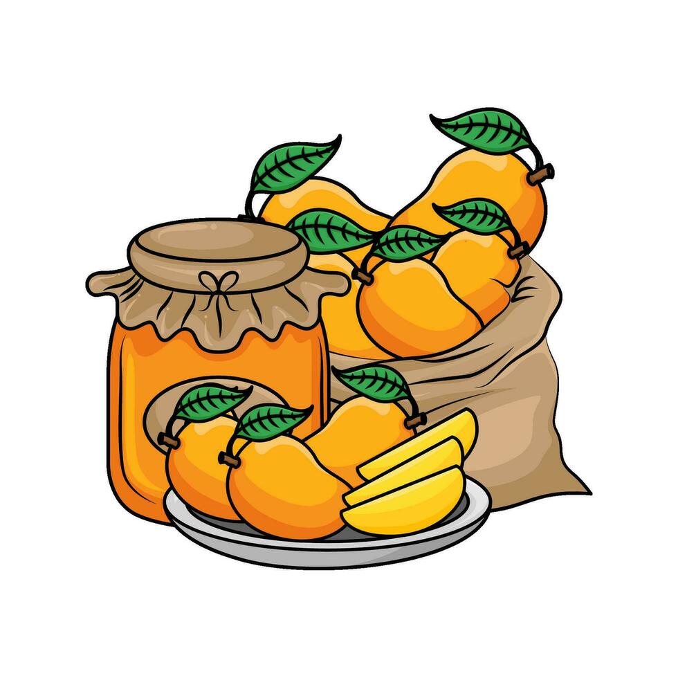 jam mango with mango fruit illustration vector