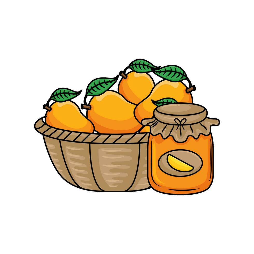 jam mango with mango fruit in basket illustration vector
