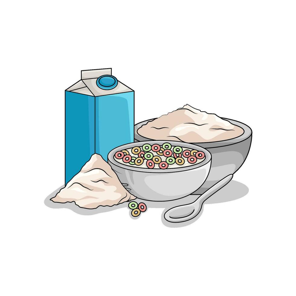 cereal en cuenco con Leche ilustración vector