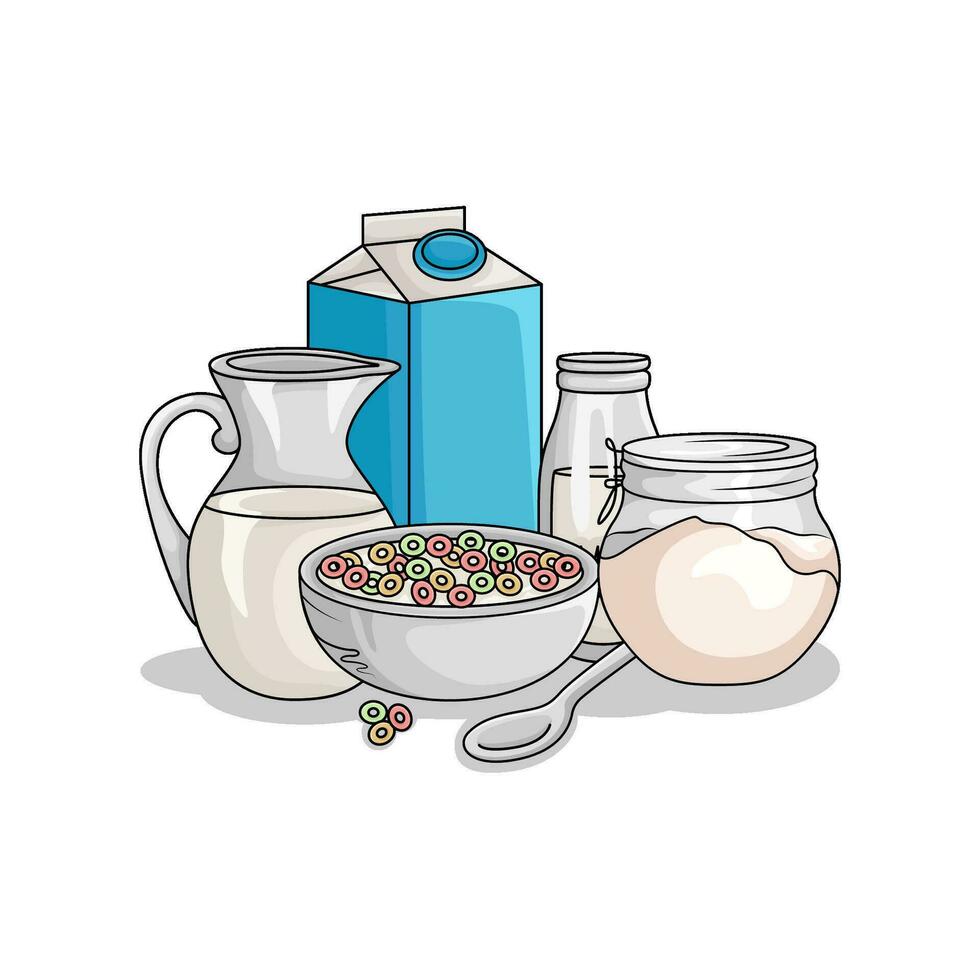 cereal in bowl with milk illustration vector