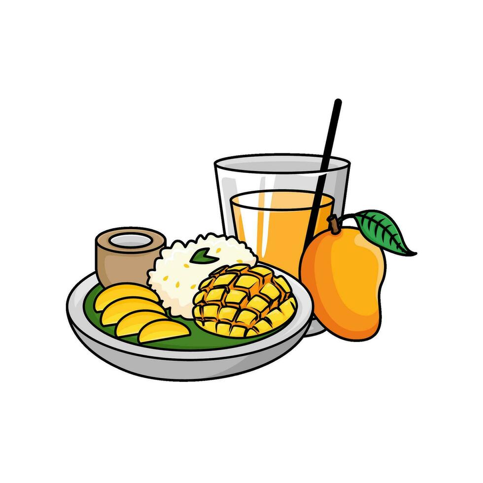 mango fruit, juice mango with mango food illustration vector