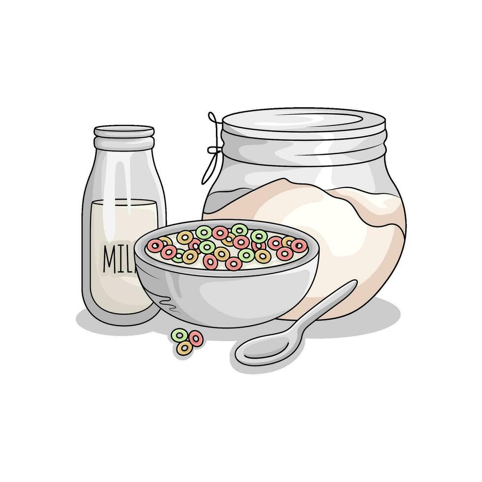 cereal in bowl with milk illustration vector