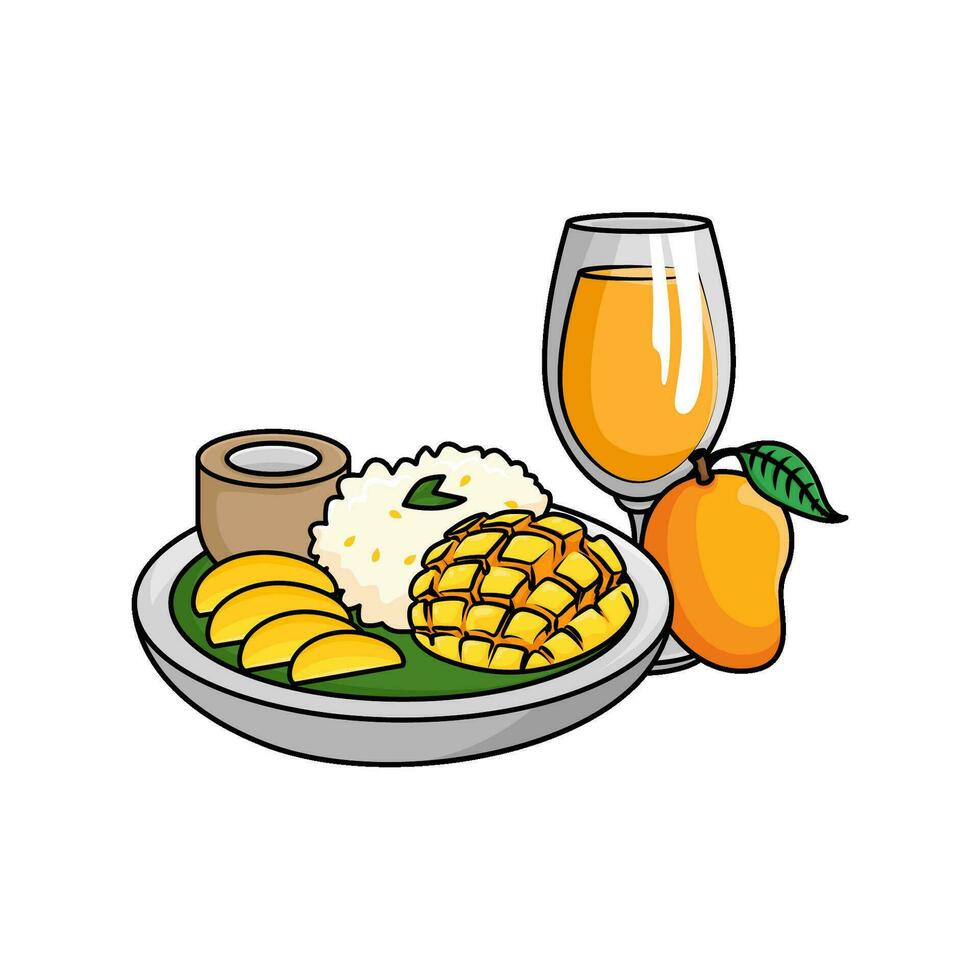 mango fruta, jugo mango con mango comida ilustración vector