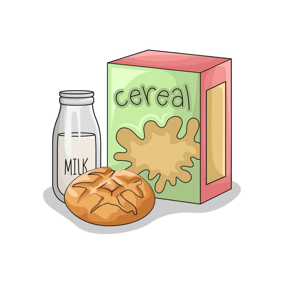 cereal box, pastry with milk illustration vector