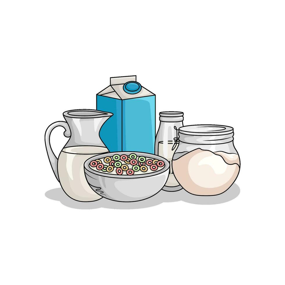 cereal in bowl with milk illustration vector