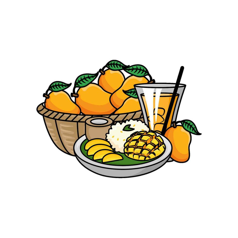 mango Fruta con jugo mango ilustración vector