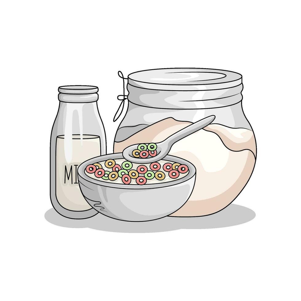 cereal en cuenco con Leche ilustración vector