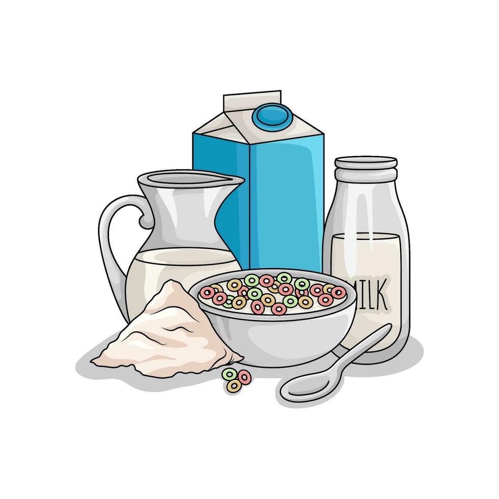 cereal in bowl with milk illustration vector