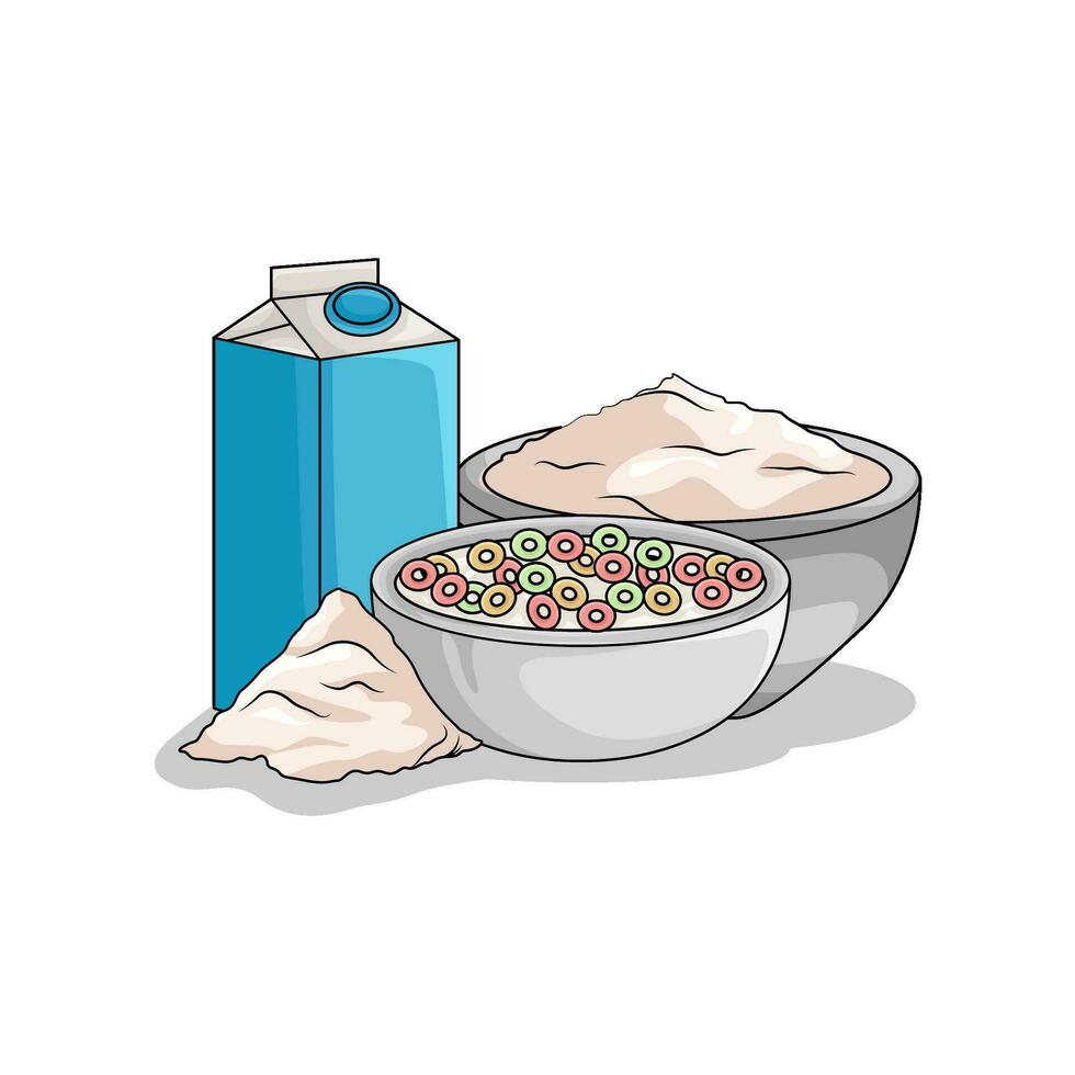 cereal en cuenco con Leche ilustración vector