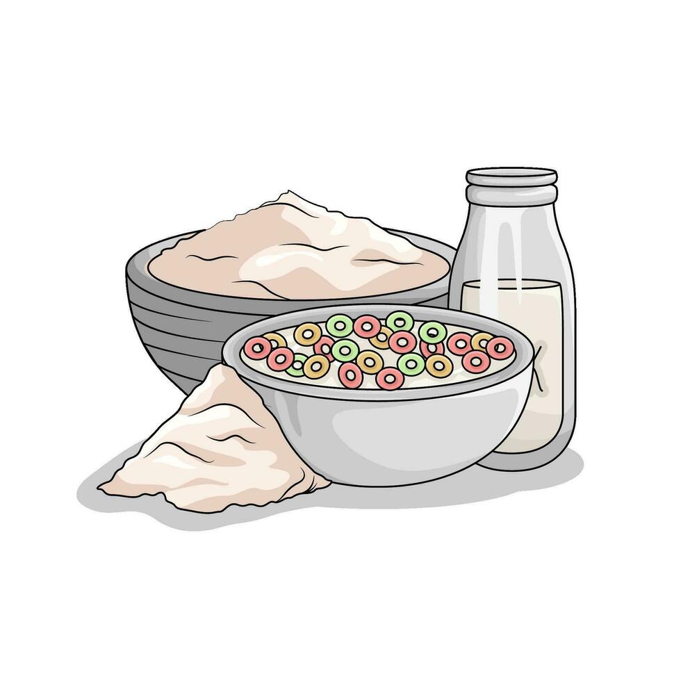 cereal in  bowl with milk illustration vector