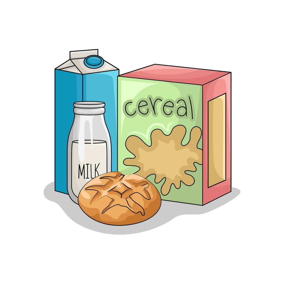 cereal box, pastry with milk illustration vector
