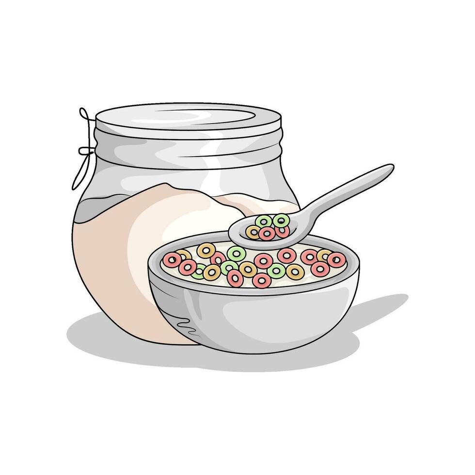 cereal in bowl with milk illustration vector