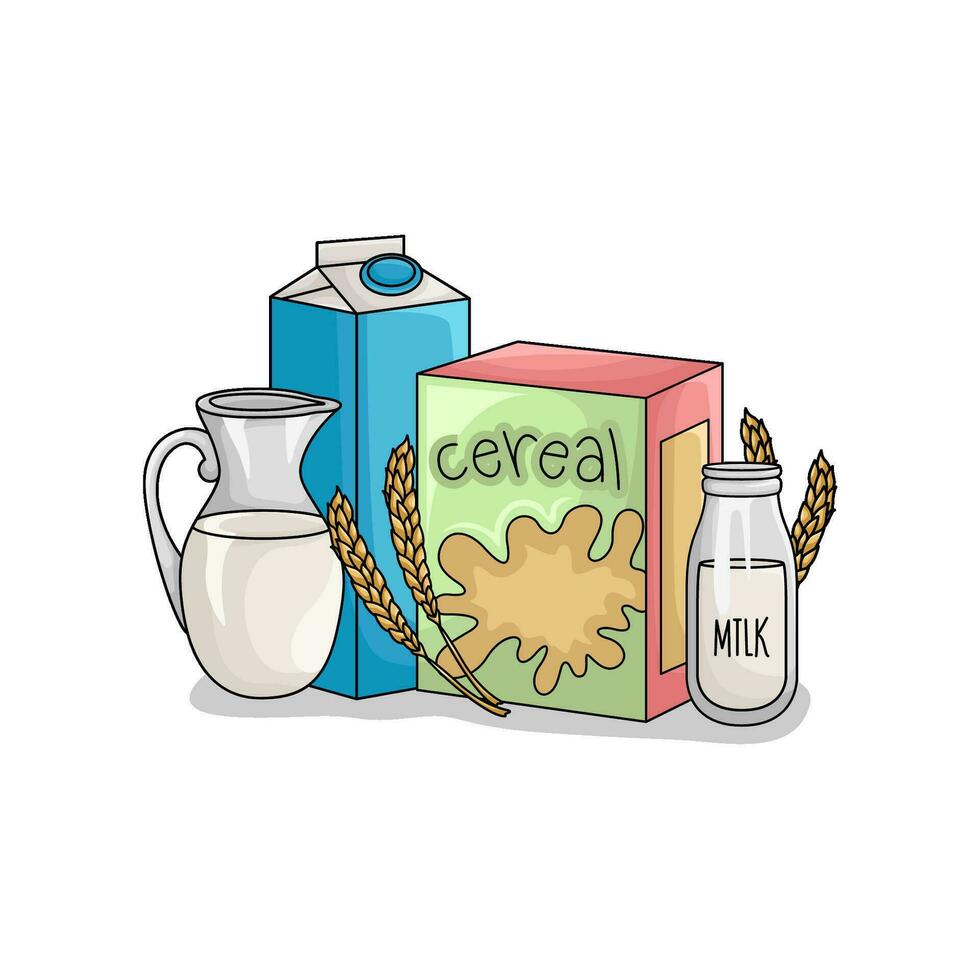 cereal box, wheat with milk illustration vector