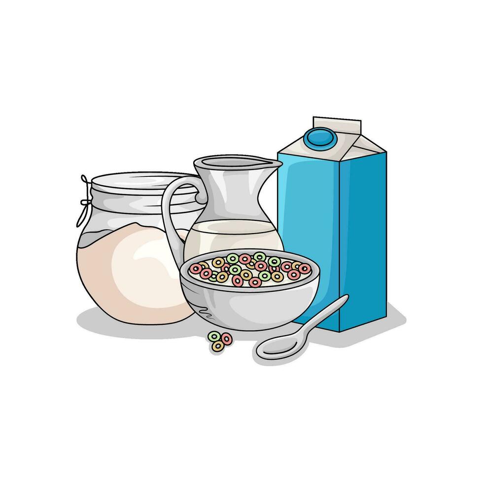 cereal in bowl with milk illustration vector