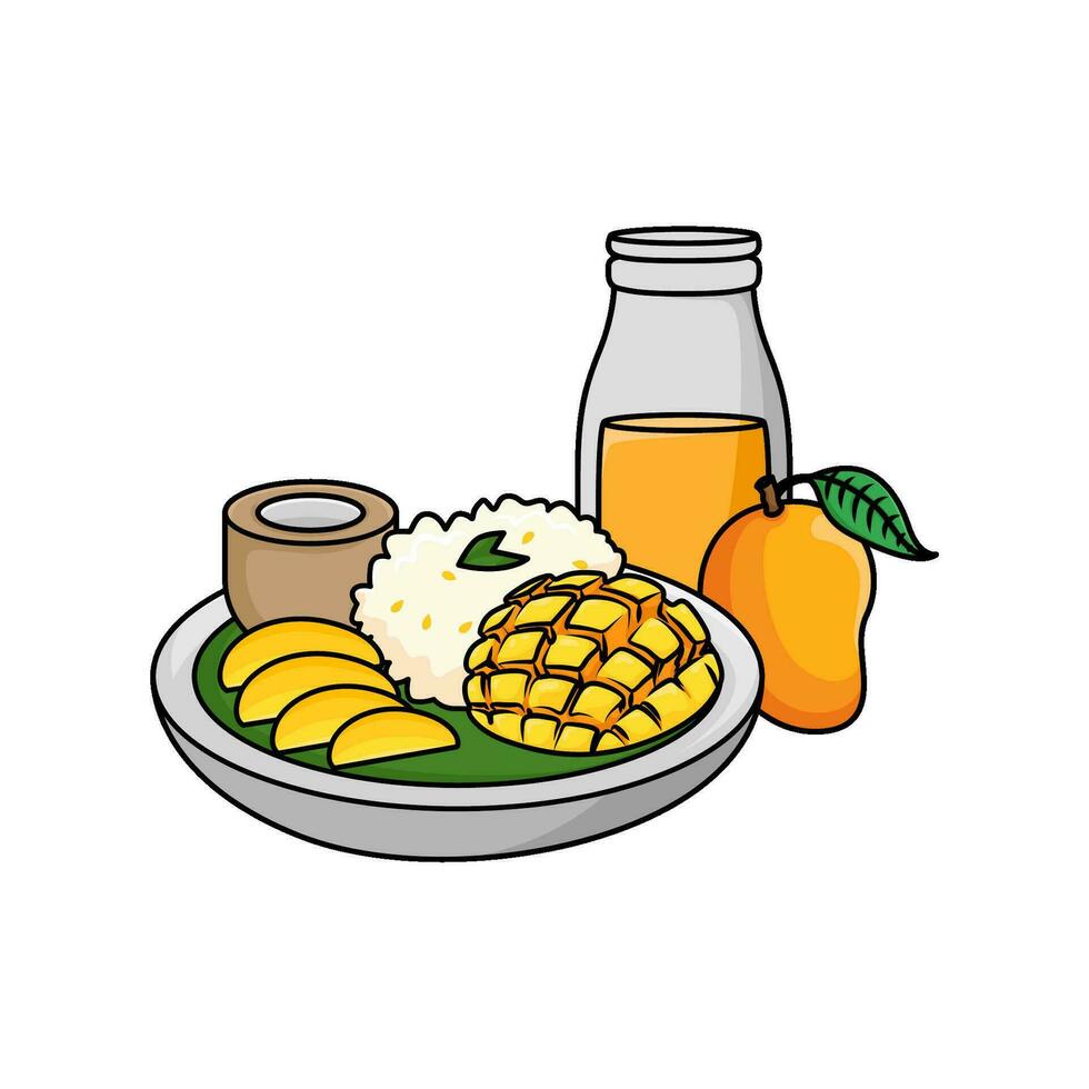 mango fruta, jugo mango con mango comida ilustración vector