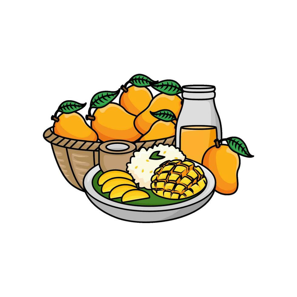 mango fruit, juice mango with mango food illustration vector