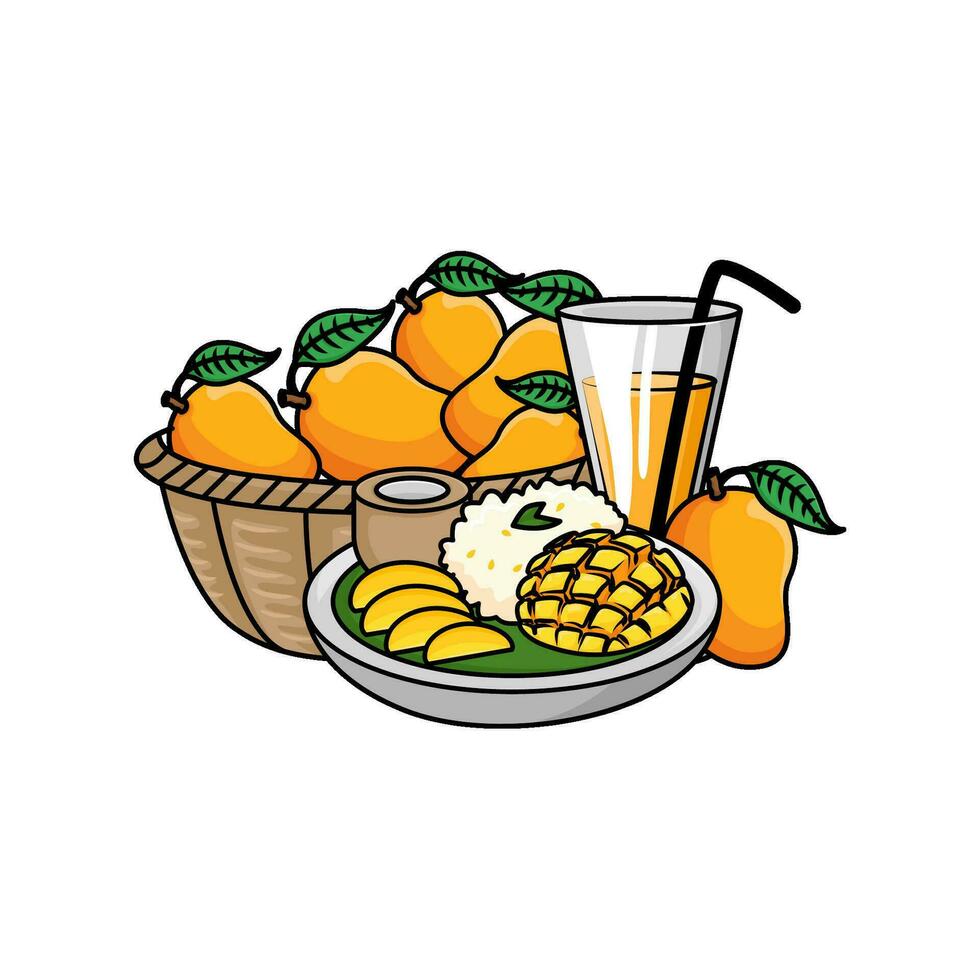 mango fruit, juice mango with mango food illustration vector