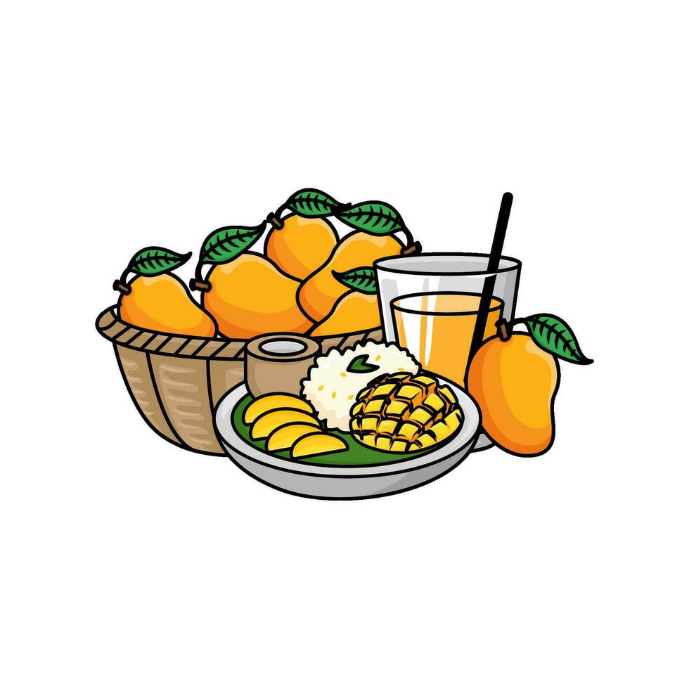 mango fruta, jugo mango con mango comida ilustración vector