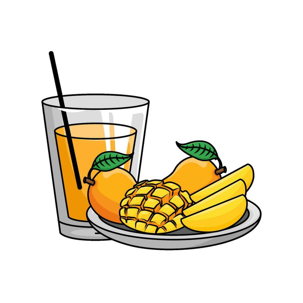 jjjuice mango with mango fruit in plate illustration vector