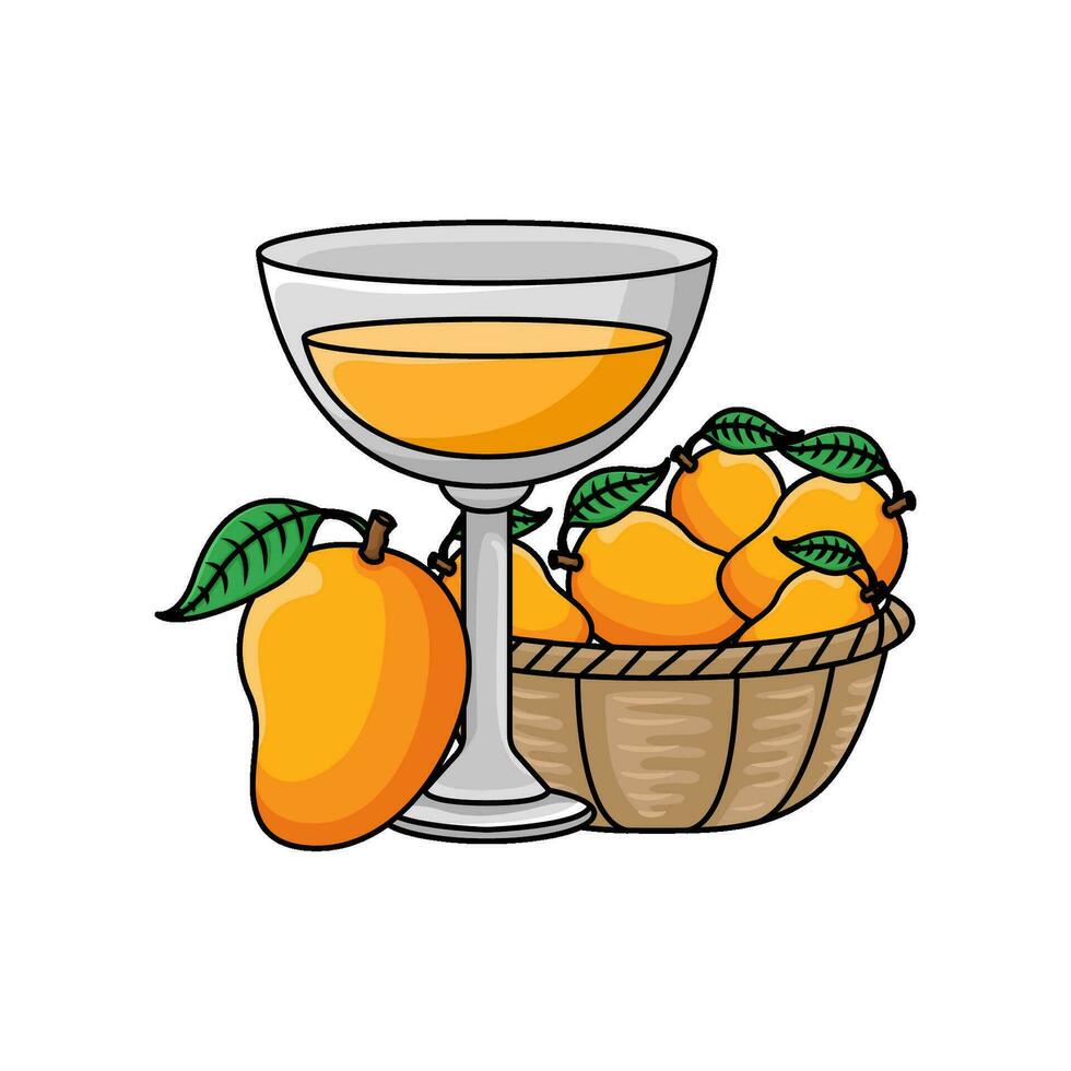 juice mango with mango fruit in basket illustration vector