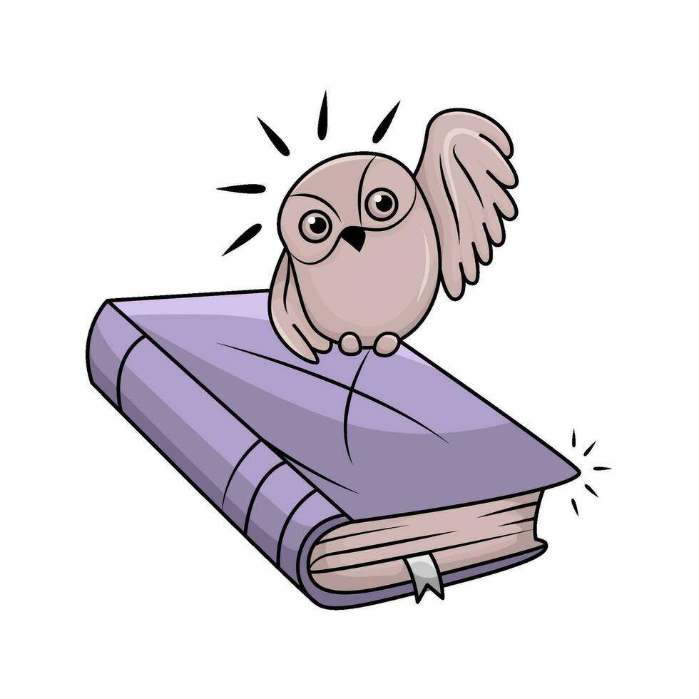 magic book with owl illustration vector