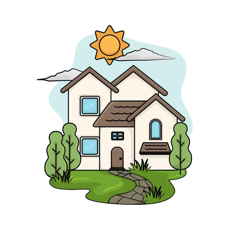 house, tree with summer weather illustration vector