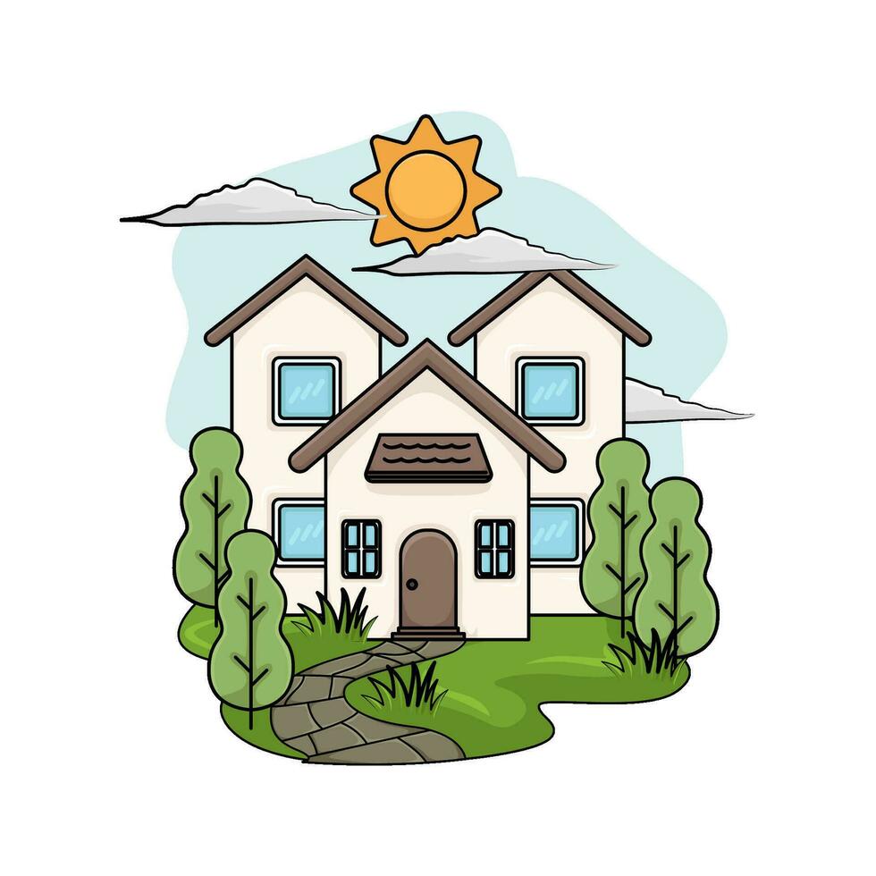 casa, árbol con verano clima ilustración vector