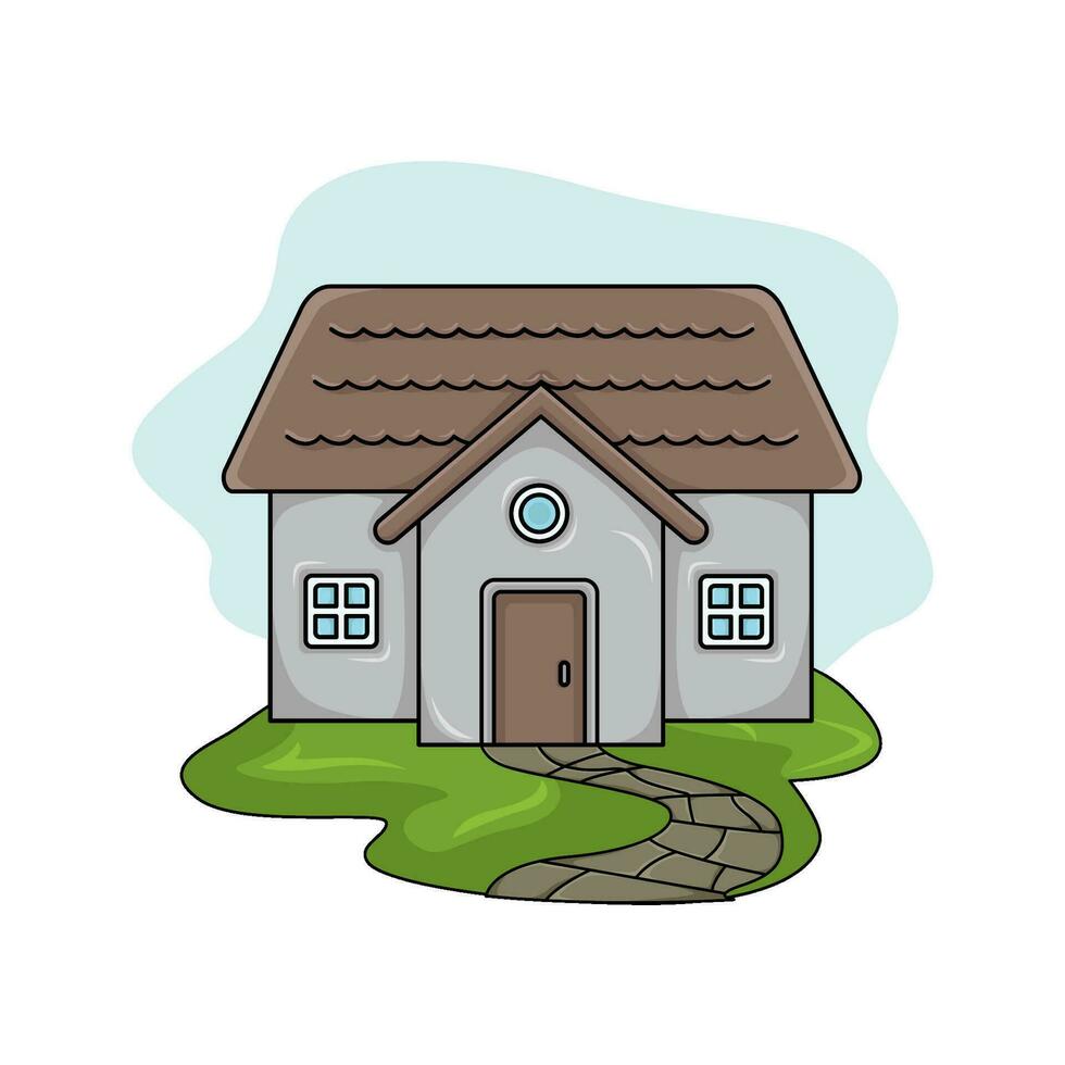 house with grass   illustration vector