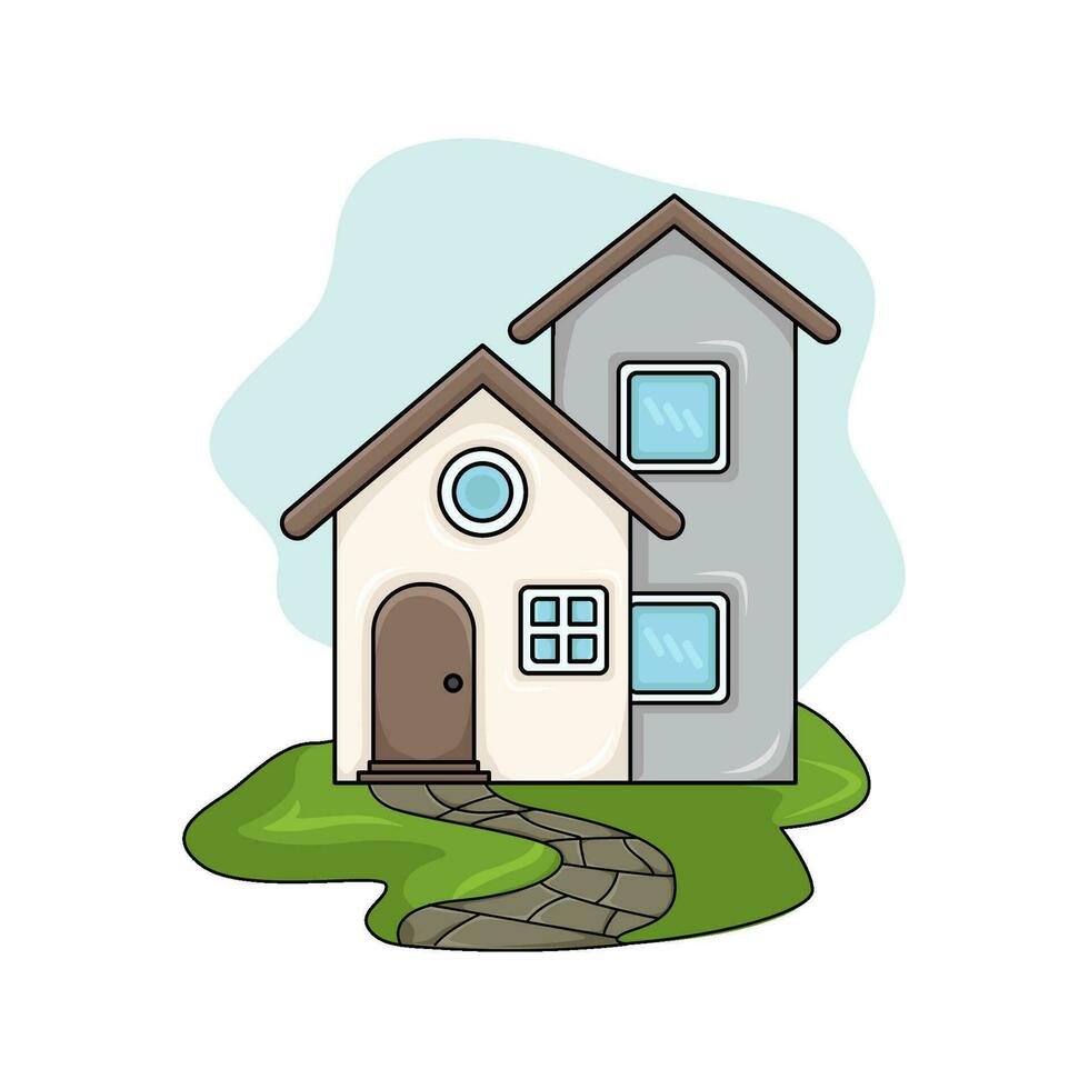 house with grass   illustration vector
