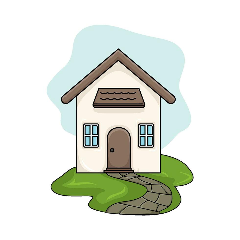 house with grass   illustration vector