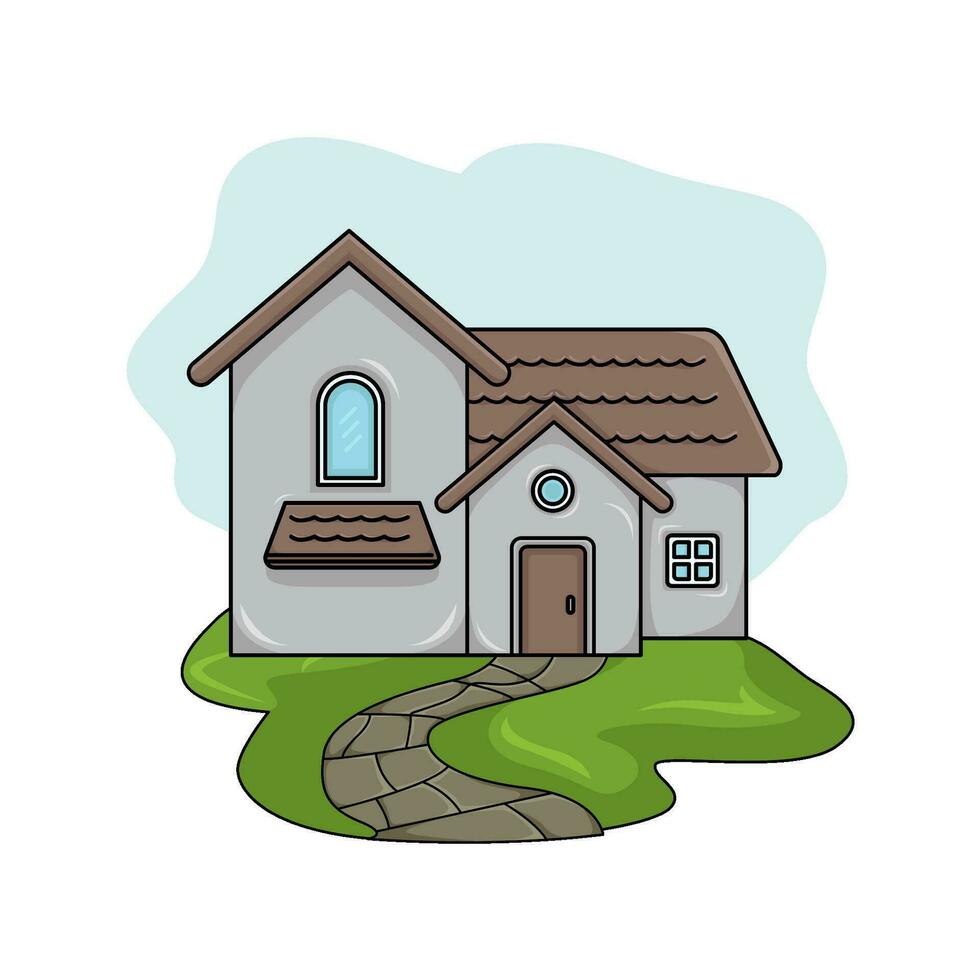 house with grass   illustration vector
