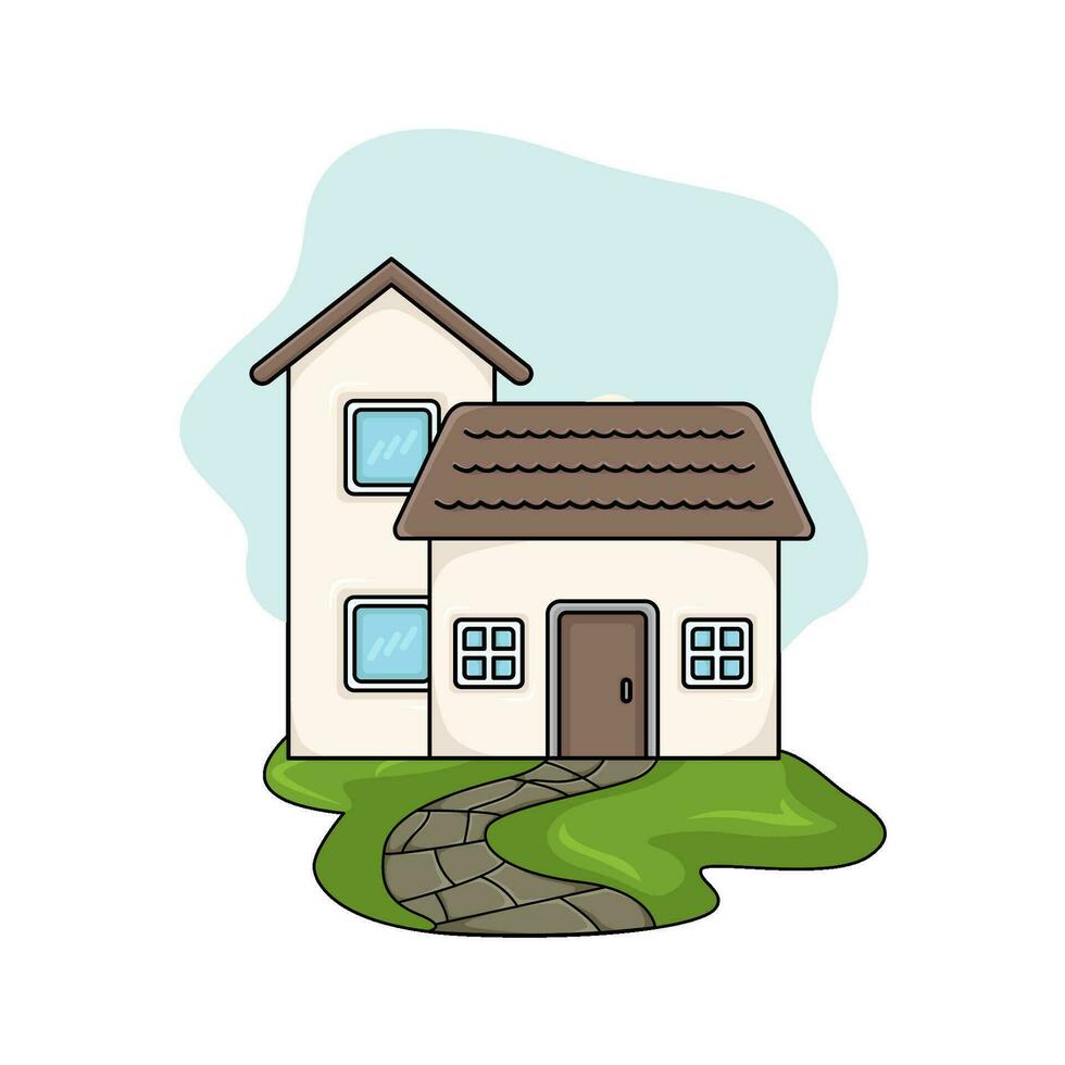house with grass   illustration vector