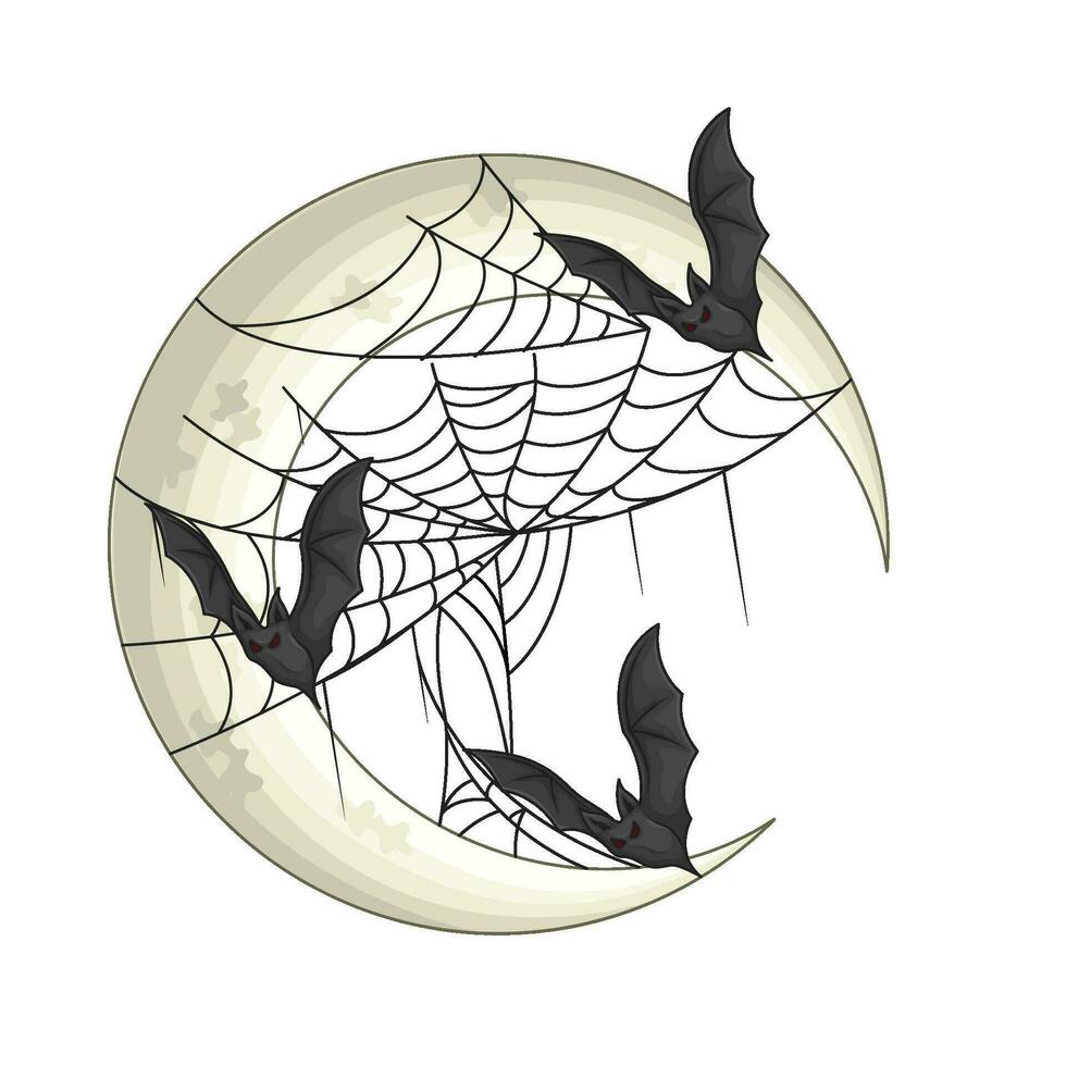 araña en Luna con murciélago ilustración vector