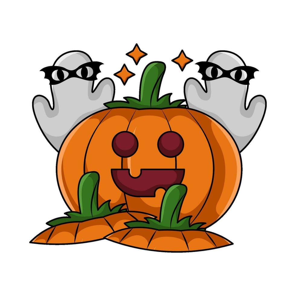 calabaza Víspera de Todos los Santos con fantasma ilustración vector