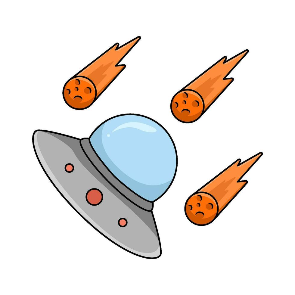 ufo with meteor illustration vector