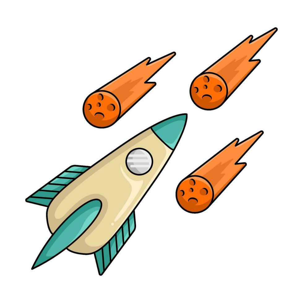 cohete con meteorito ilustración vector