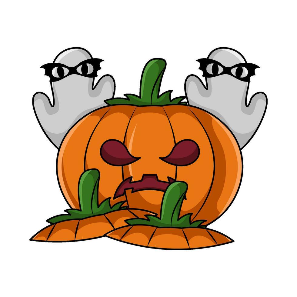 pumpkin with ghost llustration vector