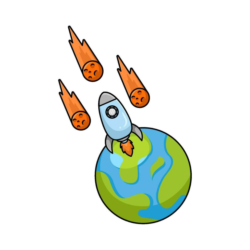rocket, meteor with earth illustration vector