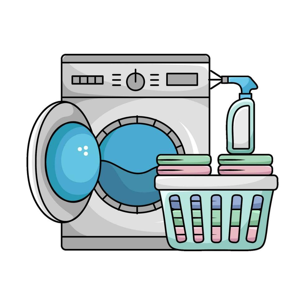 Lavado máquina con lavandería ilustración vector