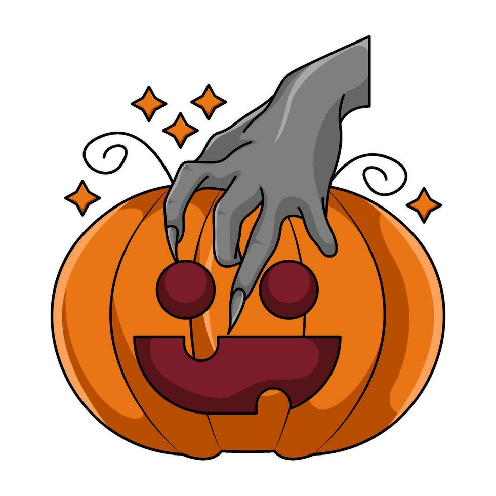 hand in pumpkin illustration vector