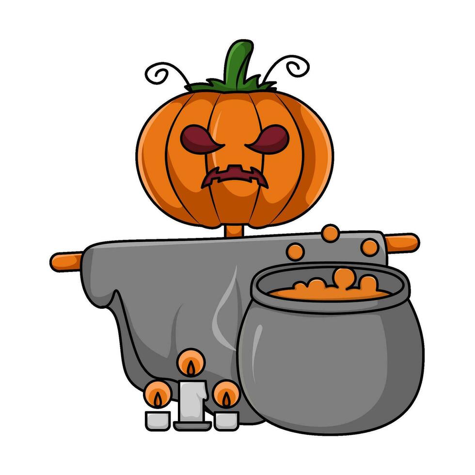 candle, potion with scarecrow pumpkin illustration vector