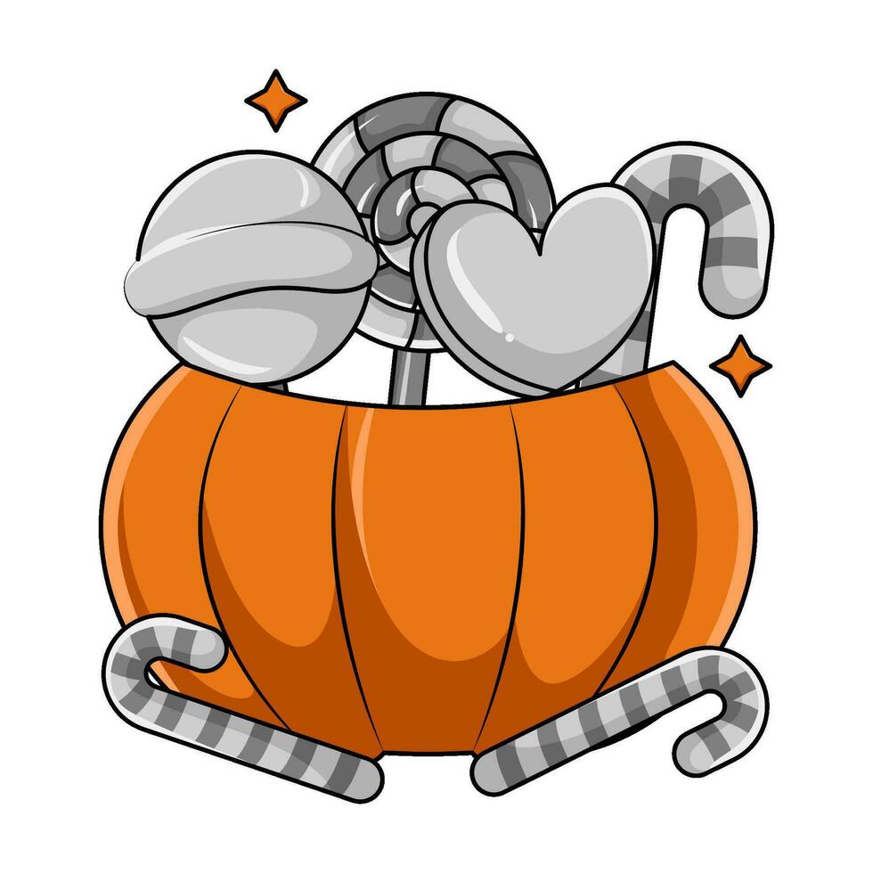 candy in pumpkin illustration vector