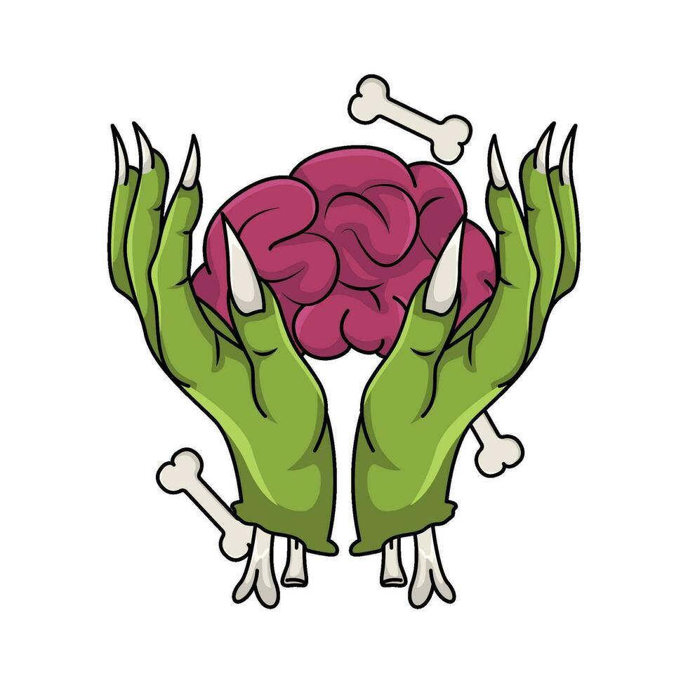 zombie brain in hand  illustration vector